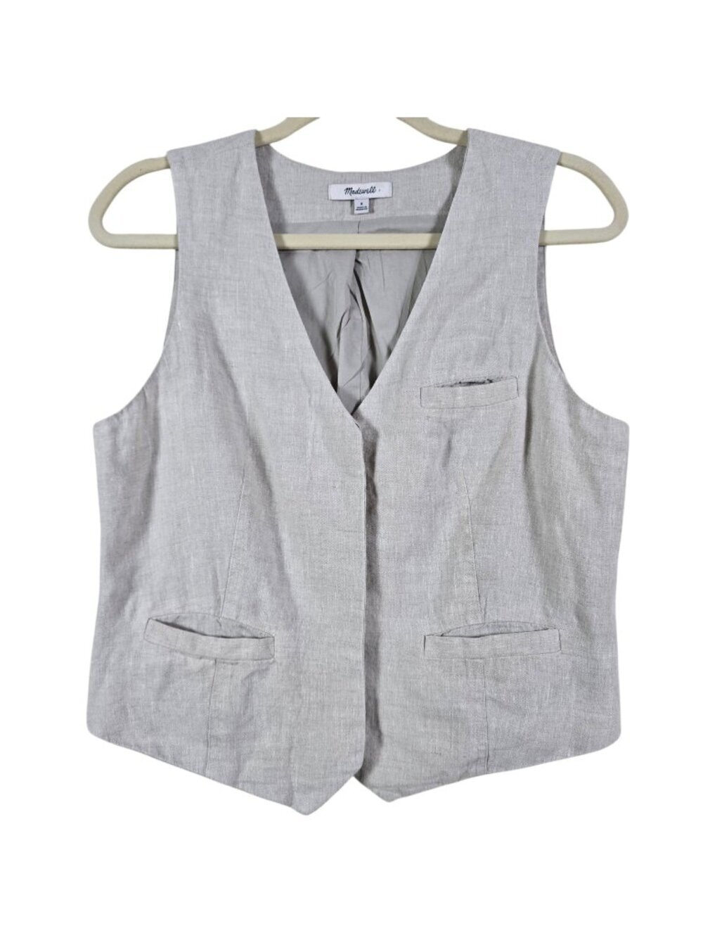 Madewell Womens 100% Linen Natural Boho Single Breasted Vest 6 Preppy Academia